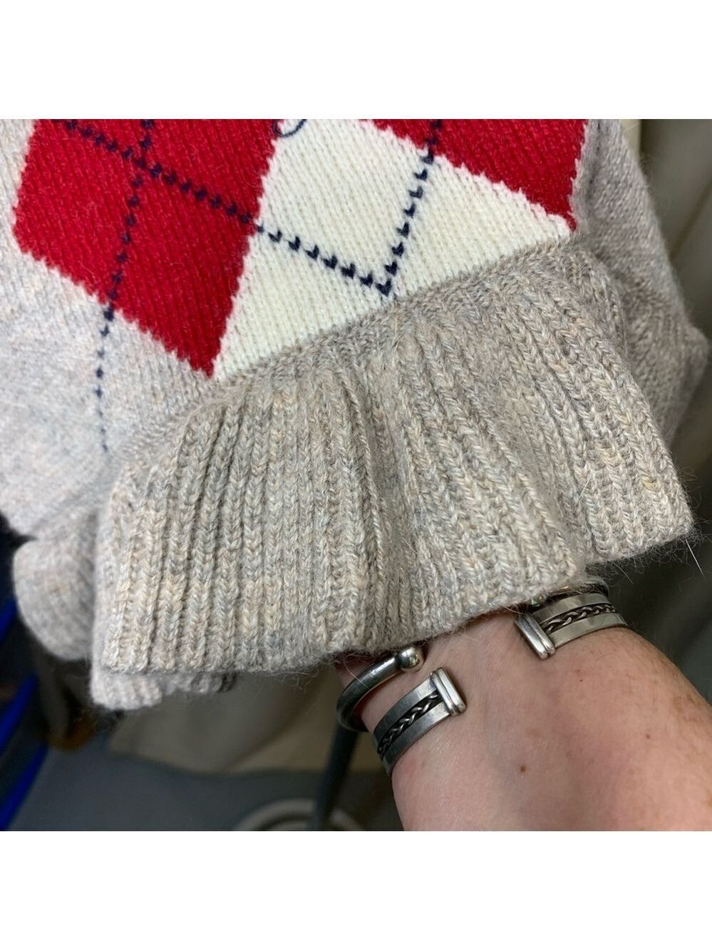 Tommy Hilfiger Knit Scarf Wrap O/S Tan red Scottish Plaid Wool Blend Ruffle Hem - Picture 6 of 13